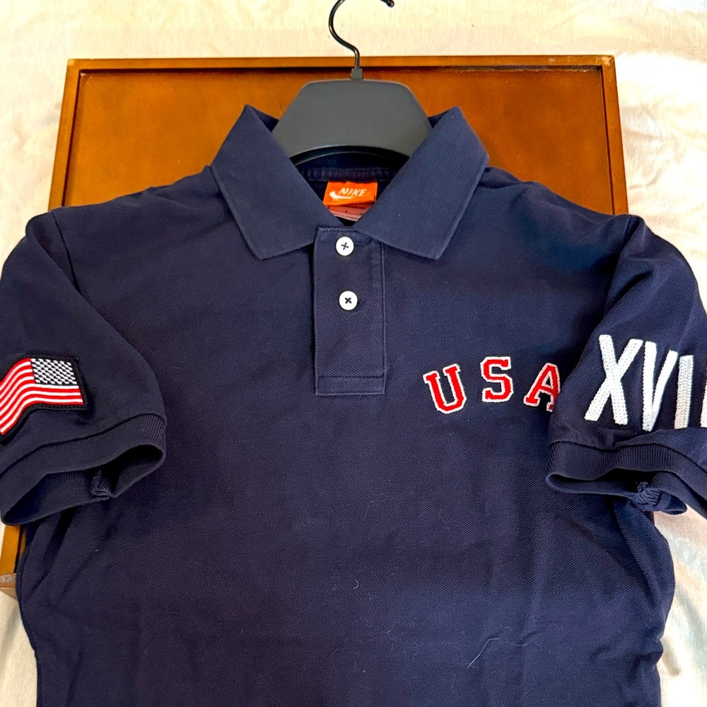 Nike Navy Polo Shirt with USA and Flag Patches